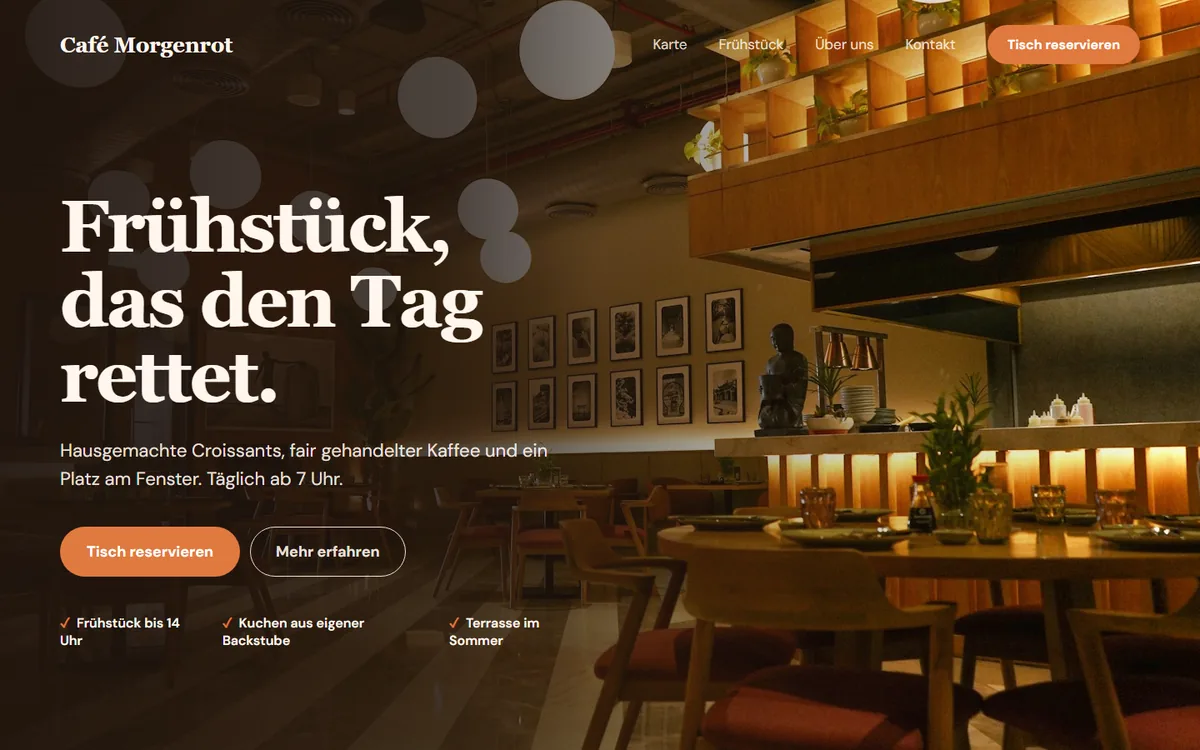 Beispiel-Design: Startseite Café Morgenrot, Café & Frühstück