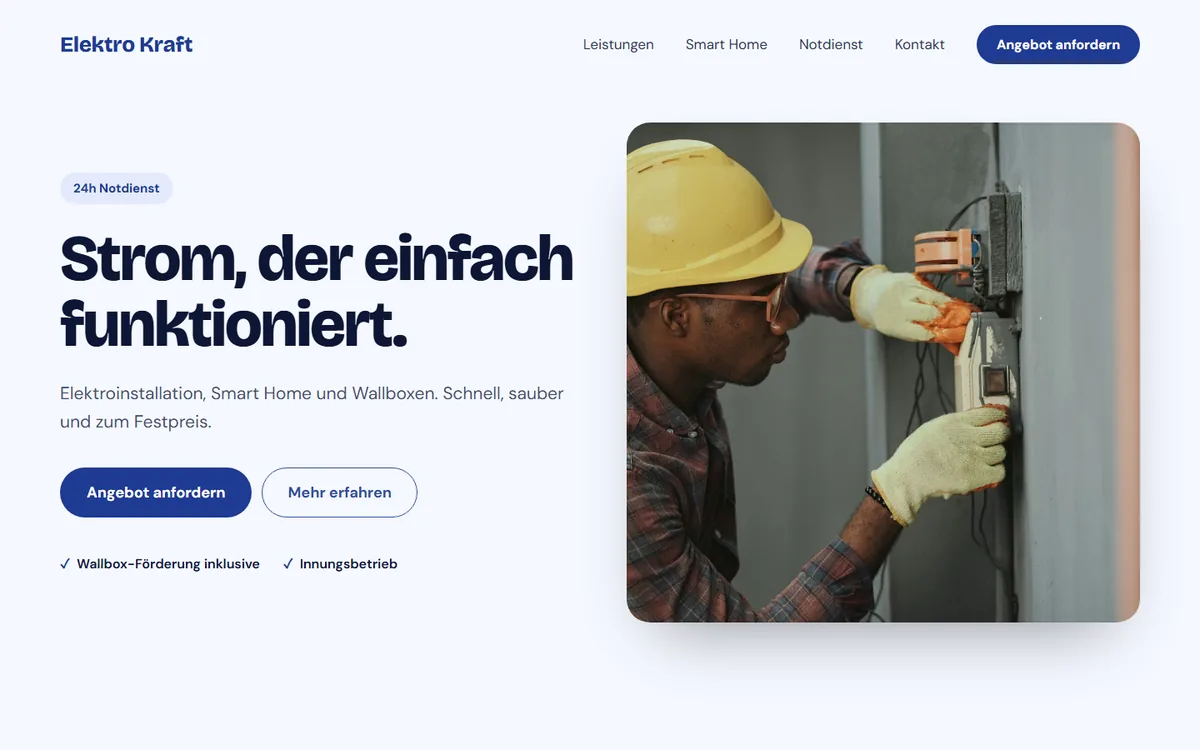 Beispiel-Design: Startseite Elektro Kraft, Elektrotechnik