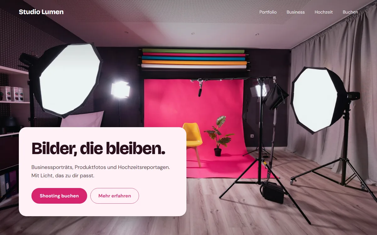 Beispiel-Design: Startseite Studio Lumen, Fotografie
