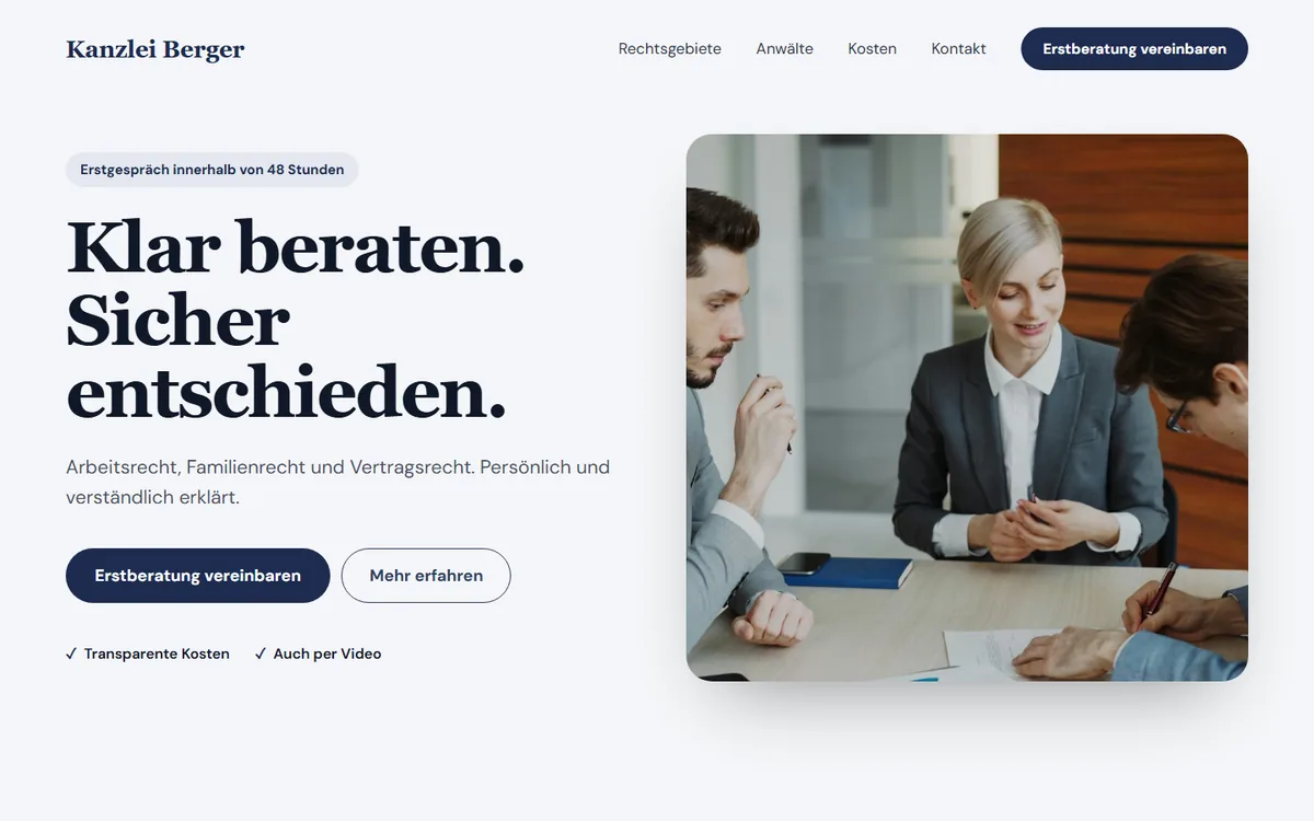 Beispiel-Design: Startseite Kanzlei Berger, Rechtsberatung