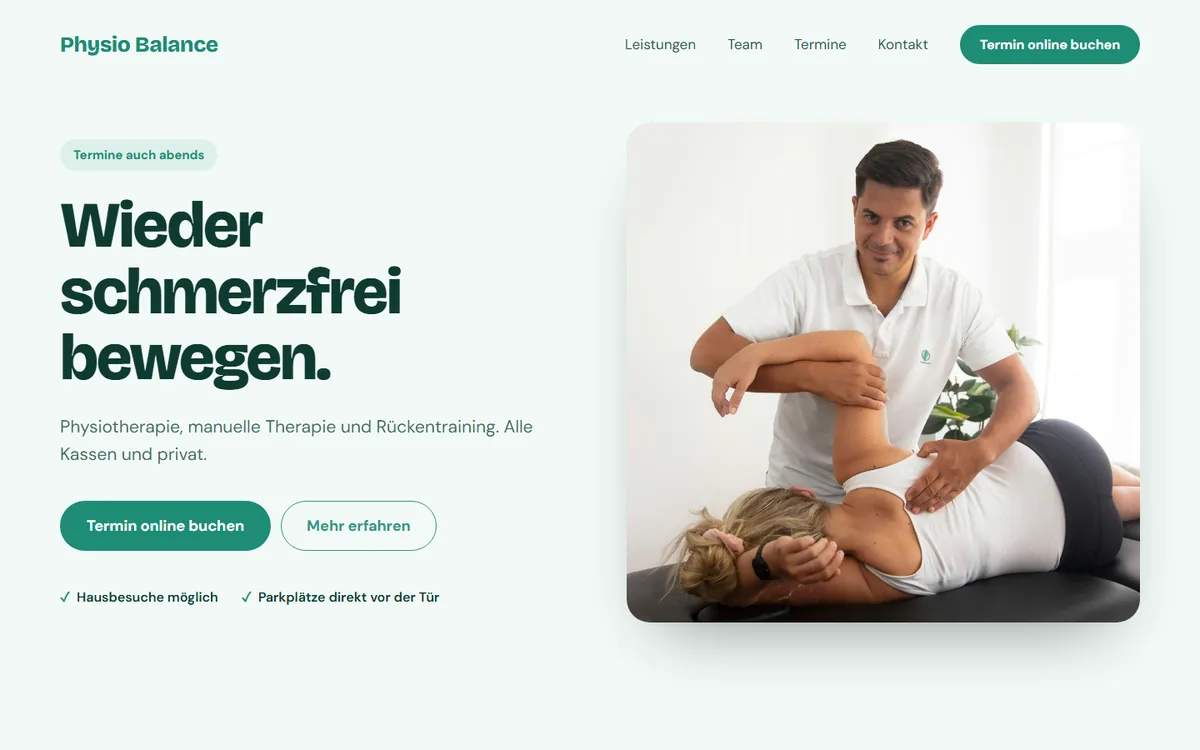 Beispiel-Design: Startseite Physio Balance, Physiotherapie