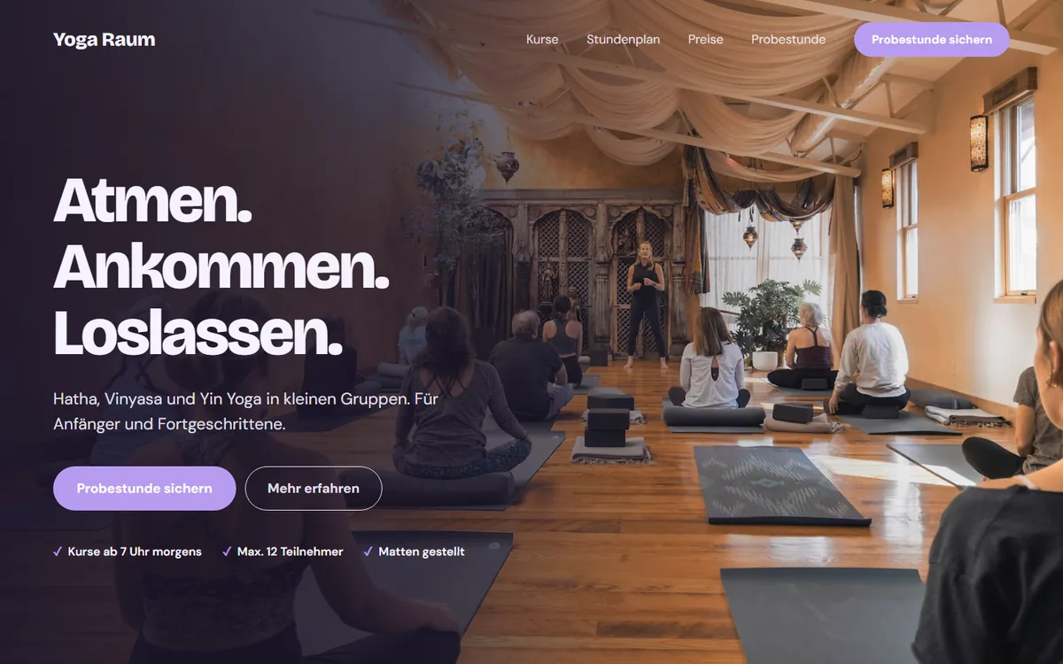 Beispiel-Design: Startseite Yoga Raum, Yoga & Achtsamkeit